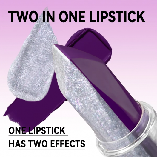 2-in-1 Purple Silver Gradient Lipstick Waterproof, Sweatproof, Durable Moisturizing, Smooth Texture, Easy to Apply Lip Gloss