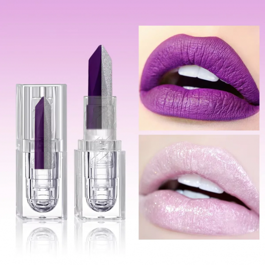 2-in-1 Purple Silver Gradient Lipstick Waterproof, Sweatproof, Durable Moisturizing, Smooth Texture, Easy to Apply Lip Gloss