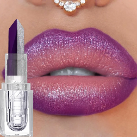 2-in-1 Purple Silver Gradient Lipstick Waterproof, Sweatproof, Durable Moisturizing, Smooth Texture, Easy to Apply Lip Gloss